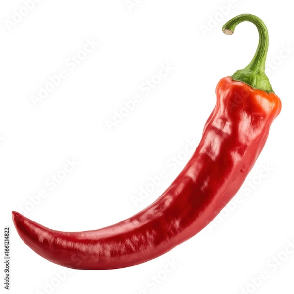 Fototapeta A single, vibrant red chili pepper isolated on a transparent background. background removed