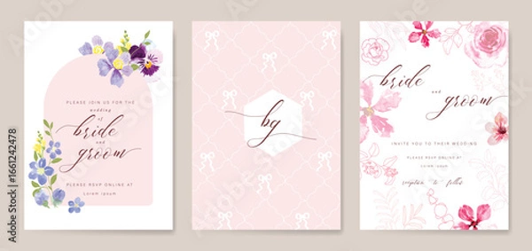 Obraz sweet elegant pink botanical Wedding Invitation, floral invite thank you, rsvp modern card Design in leaf and flower water color texture decorative Vector elegant rustic template