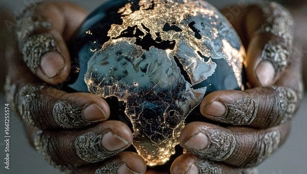 Obraz Earth globe held gently in weathered hands