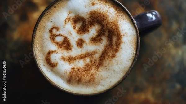 Obraz Frothy Cappuccino with Cinnamon Design for Warm Drink Lovers