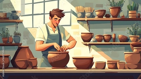 Obraz Man crafting pottery in workshop