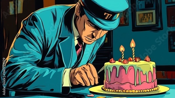 Obraz Man examining a birthday cake