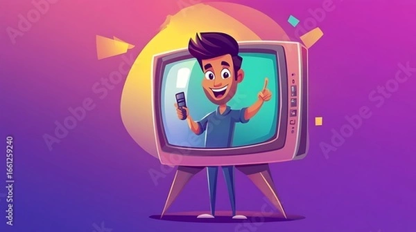 Obraz Man emerging from retro tv