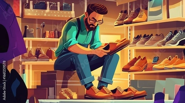 Obraz Man examining shoe in store