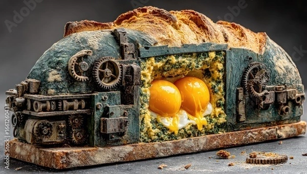 Obraz Steampunk bread, hollowed, with two yolks
