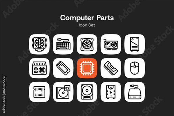 Obraz Computer part outline icon design set