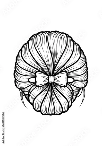 Fototapeta Elegant bun hairstyle with a bow, sophisticated and classy, back view, black and white, line art