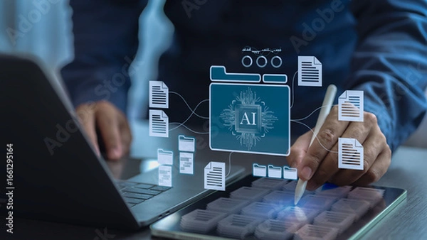 Fototapeta Digital document management powered by AI to enhance efficiency and workflow automation.