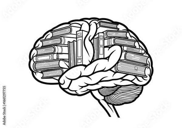 Obraz Brain filled with books, symbolizing knowledge, learning, and intellectual growth