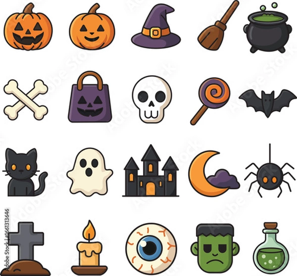 Obraz Halloween Icon Set – Cute Pastel Vector Illustrations