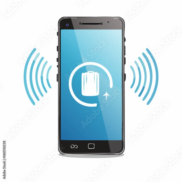 Obraz Mobile phone icon with smartphone display and wireless communication technology vector illustration
