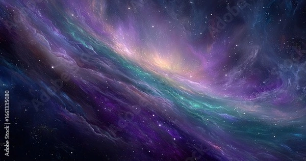 Fototapeta Cosmic nebula swirls in vibrant purples, pinks, and greens