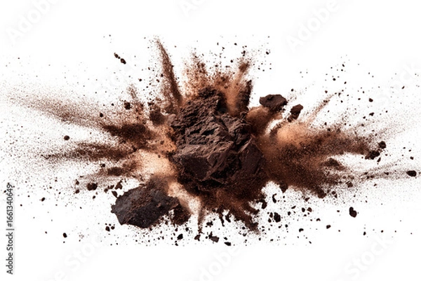 Fototapeta Exploding dirt clumps in the air, isolated on white background