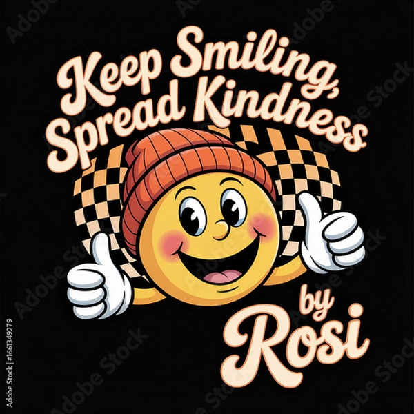 Fototapeta Smiling face with thumbs up and retro text smiley face