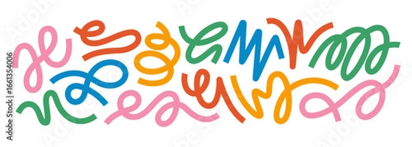 Fototapeta Abstract Organic Color Line Shapes. Vector Squiggle Pattern Design. Background with Fun Kid Graphics. Wave Party Color Lines Isolated on Bg.