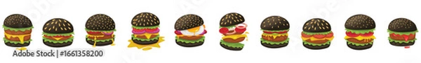 Fototapeta Burger vector set. Set of fast food illustration. Hamburger vector illustration. Fast Food Icons Set. Burger illustration. cheese burger illustration