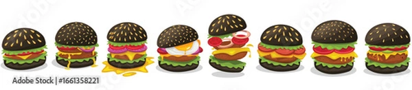 Fototapeta Burger vector set. Set of fast food illustration. Hamburger vector illustration. Fast Food Icons Set. Burger illustration. cheese burger illustration