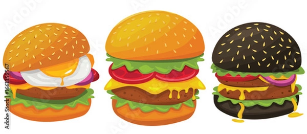 Fototapeta Burger vector set. Set of fast food illustration. Hamburger vector illustration. Fast Food Icons Set. Burger illustration. cheese burger illustration