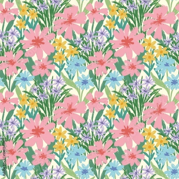 Fototapeta Colorful vintage floral fabric pattern for printing on fabrics, pillows, blankets, scarves