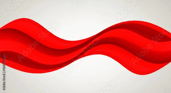 Fototapeta A flowing, vibrant red ribbon design against a light gray background, creating a dynamic visual effect.