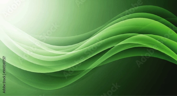 Fototapeta Abstract green flowing waves with gradient and light effects, creating a dynamic composition.