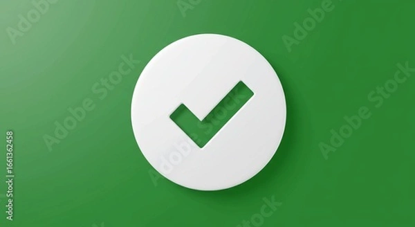 Fototapeta A white circle with a green check mark, indicating approval and completion.