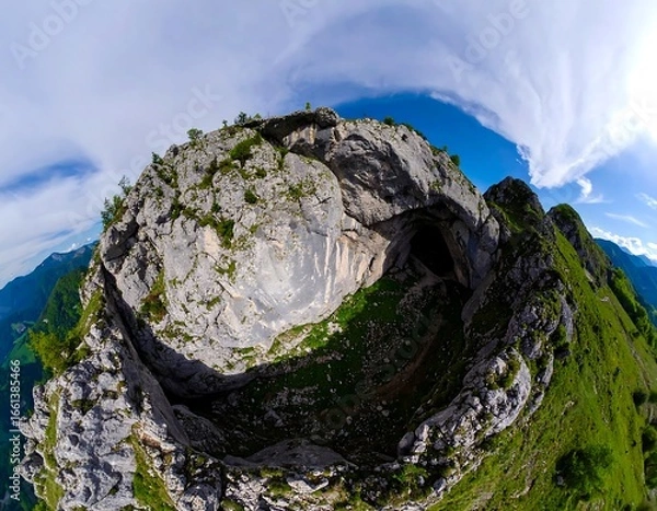 Fototapeta Panoramic view of a mountaintop cave