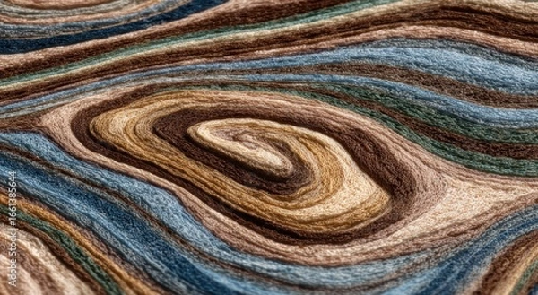 Fototapeta Detailed abstract design of layered, swirling threads in muted earth tones and blues.