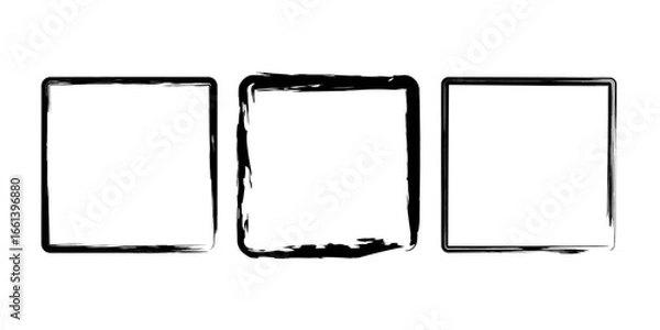 Obraz Set  of rough square frames. Geometric form. Vector illustration. Isolated. Trendy grunge design element for border frame, logo, tattoo, prints, web pages, social media, template, monochrome pattern