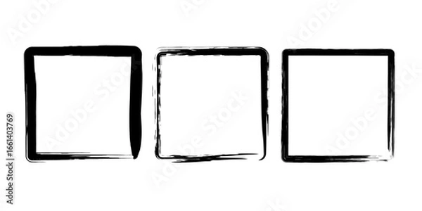 Obraz Set of rough square frames. Geometric form. Vector illustration. Isolated. Trendy grunge design element for border frame, logo, tattoo, prints, web pages, social media, template, monochrome pattern