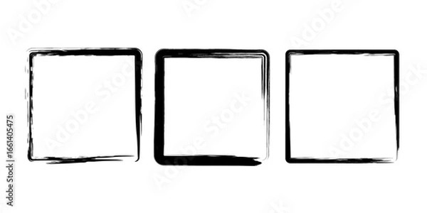 Obraz Set of rough square frames. Geometric form. Vector illustration. Isolated. Trendy grunge design element for border frame, logo, tattoo, prints, web pages, social media, template, monochrome pattern
