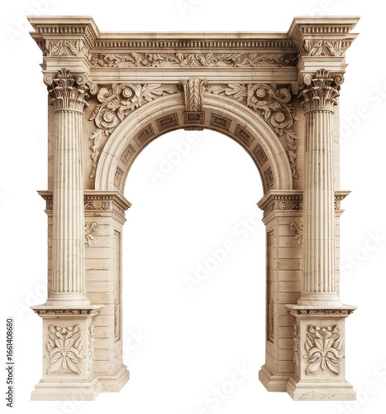Fototapeta ornamental stone archway isolated on white background