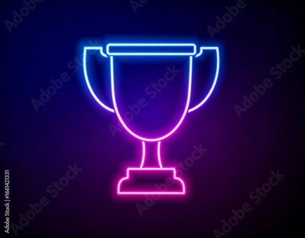 Fototapeta Neon Trophy Icon, Dark Background