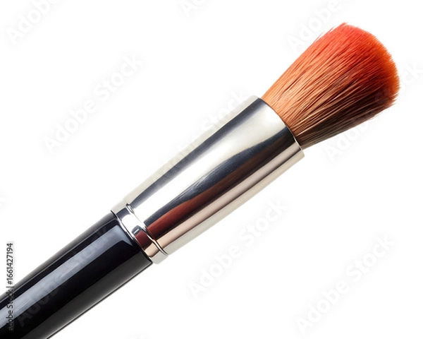 Fototapeta Closeup of a makeup brush with orange bristles and silver ferrule, isolated on transparent background