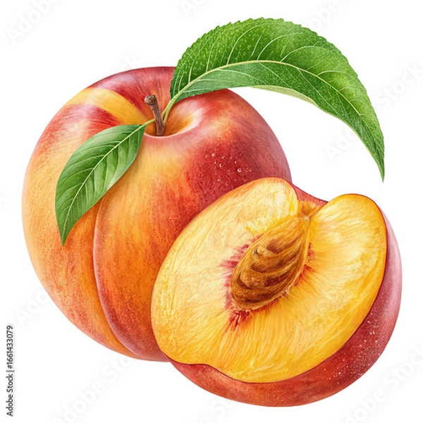 Fototapeta Nectarine fruit isolated on transparent background PNG fresh juicy nectarine fruit image isolated PNG sweet ripe nectarine close-up PNG nectarine fruit illustration PNG transparent background image