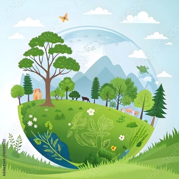 Fototapeta summer landscape with trees and grass