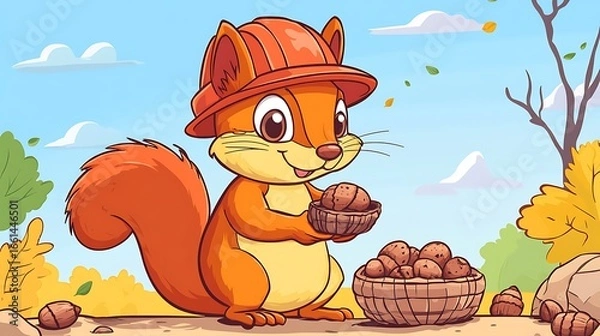 Obraz Squirrel gathering acorns