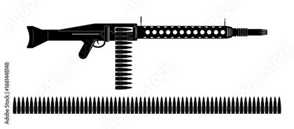 Fototapeta Machine gun and bullet belt on white background