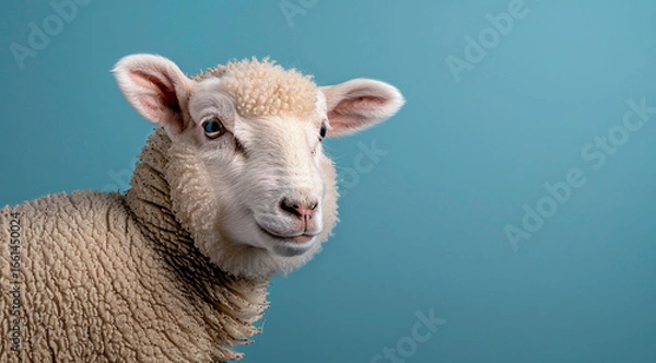 Fototapeta close up of a sheep,close up of a white sheep,sheep in snow,close up of a white alpaca