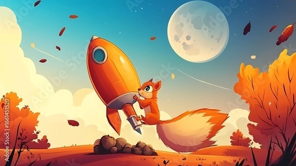 Obraz Squirrel launches rocket autumn day