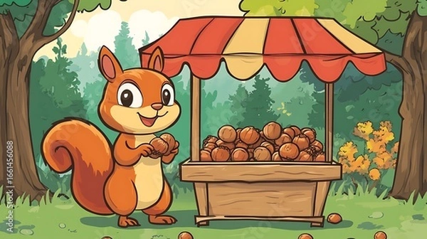 Obraz Squirrel selling walnuts in forest