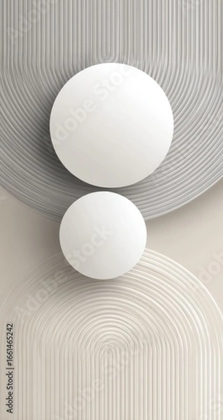 Fototapeta Abstract design with layered circles and striped backgrounds in beige and gray