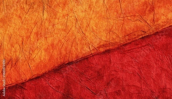 Fototapeta Textured paper background in shades of orange and red.
