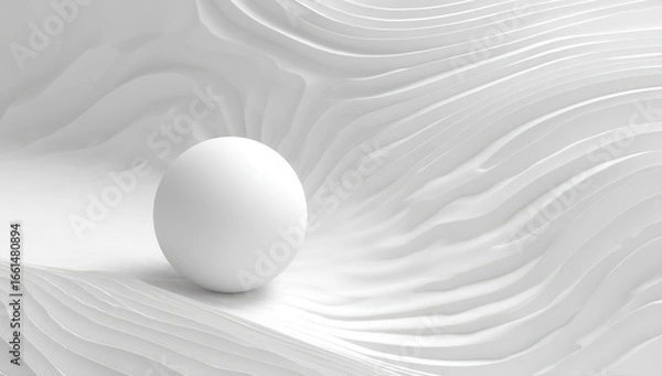 Fototapeta A pristine white sphere rests on a rippled, textured surface