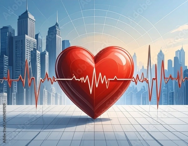 Fototapeta Background with red ECG (heart rate) lines on a white gradient. Suitable for medical designs, World Heart Day posters, or health campaigns.