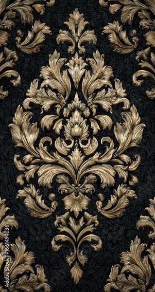 Obraz Ornate gold damask pattern on dark background