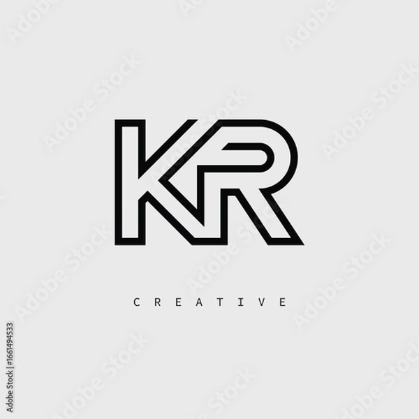 Fototapeta KR Creative Letter Logo – Minimal Line Monogram in Black Outline for Modern Branding Identity Design.