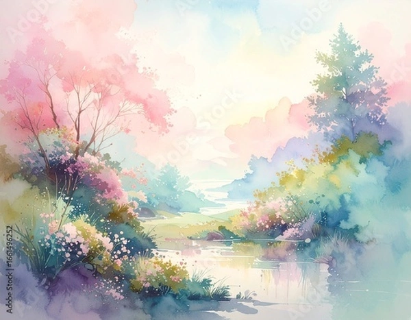 Fototapeta A pastel watercolor textured background with soft brushstrokes and artistic splashes. Perfect for invitation designs, creative posters, packaging, and branding.