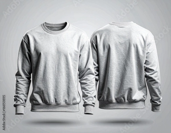 Fototapeta Plain sweatshirt mockup (crewneck, front & back views) in a casual pullover style. Suitable for fashion branding, community merchandise, and streetwear.