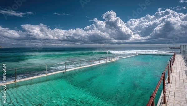 Obraz Turquoise pool meets ocean under dramatic sky